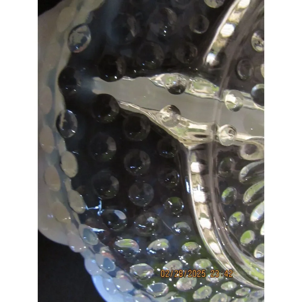 Vintage moonstone hobnail white opalescent divided dish bowl relish dips